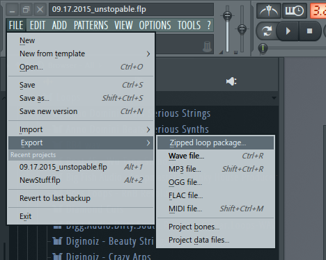 Экспорт файлов в FL Studio